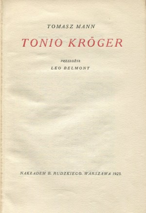 MANN Tomasz (Thomas) - Tonio Kröger [wydanie pierwsze 1923] [okł. Edmund John]