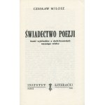 Czesław MIŁOSZ - Zeuge der Poesie. Sechs Vorträge über die Schwere unserer Zeit [Erstausgabe Paris 1983].