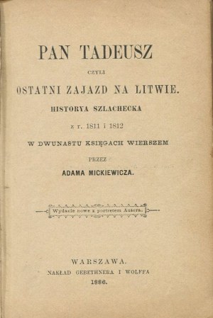 MICKIEWICZ Adam - Pan Tadeusz [1886] [wydanie miniaturowe]