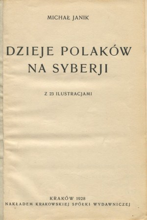 JANIK Michał - Dzieje Polaków na Syberii [1928] [oprawa wydawnicza sygn. Piotr Grzywa]