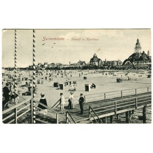 [Postkarte] ŚWINOUJŚCIE. Swinemünde. Strand u. Kurhaus (Strand- und Kurhaus) [1917].