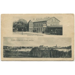 [Postcard] PNIEWY SZAMOTULSKIE. Pniewy train station. View of Pniewy from the side of the lake