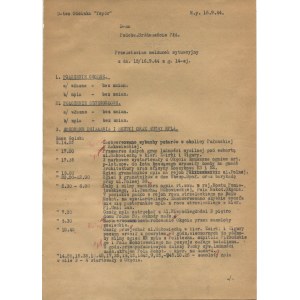 [Warschauer Aufstand] Abschnitt Axt. - Bataillone Golski und Piorun. Lagebericht vom 16.09.1944. [mit der Unterschrift von Jacek Bêtkowski alias Topór].