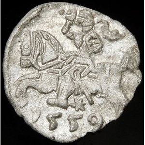 Sigismond II Auguste, Denier 1559, Vilnius - variété de Pogon - rare