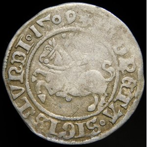Zikmund I. Starý, půlpenny 1509, Vilnius - erb bez pochvy - velmi vzácné
