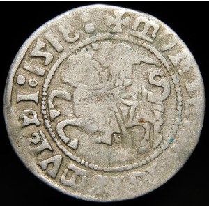 Zikmund I. Starý, půlpenny 1518, Vilnius - chyba, MONTEA - dvojtečka, čtyřtečka - vzácné