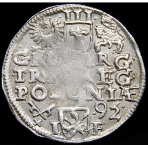 Sigismund III Vasa, Trojak 1592, Poznań - low crown, date on the right