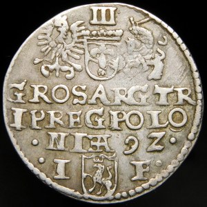 Zygmunt III Waza, Trojak 1592, Olkusz - mała głowa