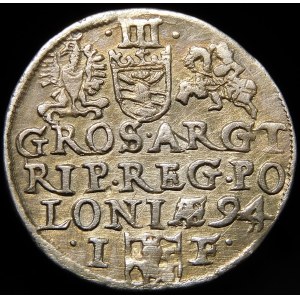 Sigismund III Vasa, Trojak 1594, Olkusz - mark behind the crown - rare