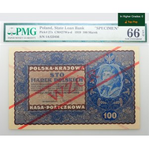 100 Polish Marks 1919 - MODEL - 1st Ser. A 123,456 - RARE