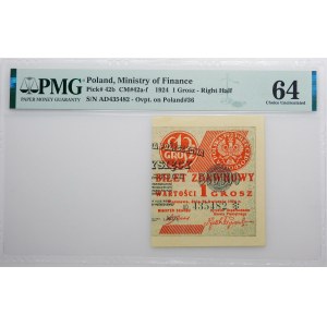 1 grosz 1924 bilet zdawkowy - ser. AD * - prawa