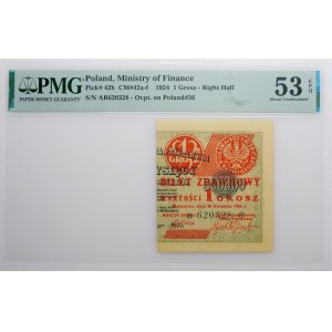 1 grosz 1924 bilet zdawkowy - ser. AB * - prawa