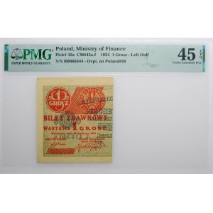1 grosz 1924 bilet zdawkowy - ser. BB * - lewa