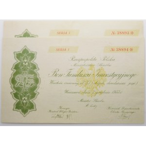 25 zlotých 1933 x2 - poukážky investičných fondov - po sebe idúce čísla