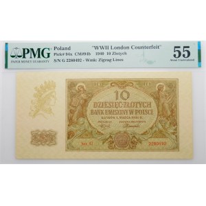 10 złotych 1940 - ser. G - opisana jako WWII LC