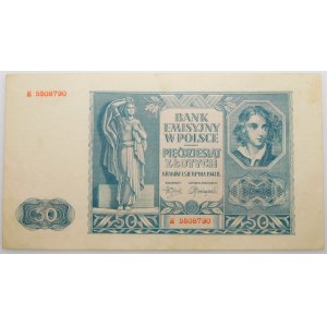 50 złotych 1941 - fałszywy numerator na makulaturze