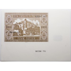 1000 zloty 1941 - destruct autographed by Czeslaw Miłczak - reconstruction