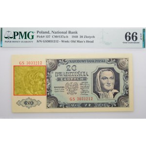 20 złotych 1948 - ser.GS - papier prążkowany