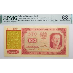 100 zlotých 1948 - séria. HG - rebrovaný papier