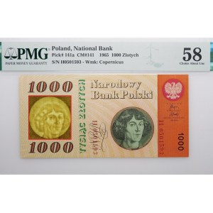 1000 zlotých 1965 - ser. H - rebrovaný papier