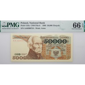 50.000 złotych 1989 - ser. AA - pierwsza seria
