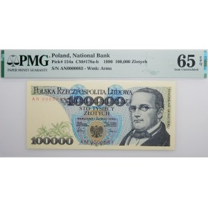 100.000 złotych 1990 - ser. AN - niski numer