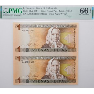 2 x 1 lit 1994 - nierozcięta para - Litwa