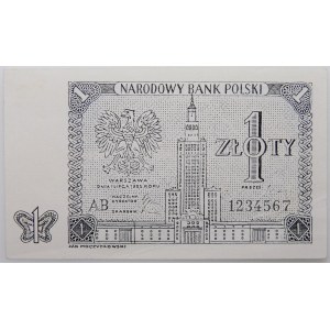 1 złoty 1.07.1955 - ser. AB - Nr 1234567 - PROJEKT