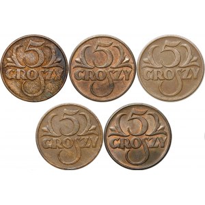 ZESTAW 5 groszy 1931-1938 - 5 sztuk
