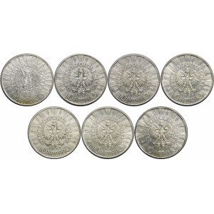 Komplet 10 złotych Piłsudski 1934-1939 - 7 sztuk