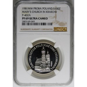 Sample 100 gold St. Mary's Church in Cracow 1981