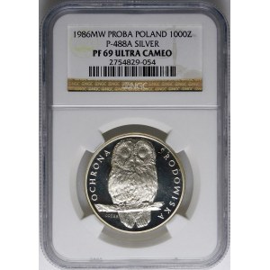 Próba 1000 złotych Sowa 1986 - srebro