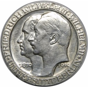 Nemecko, Prusko, Wilhelm II (1888-1918), 3 marky 1910 A, Berlín, 100. výročie Berlínskej univerzity