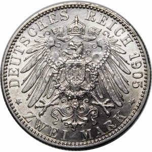 Niemcy, Badenia, Fryderyk I (1856-1907), 2 marki 1905 G, Karlsruhe