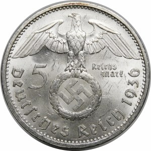 Niemcy, III Rzesza, 5 marek 1936 A, Paul von Hindenburg