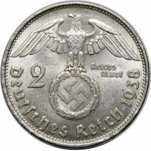 Niemcy, III Rzesza, 2 marki 1938 B, Paul von Hindenburg