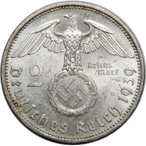 Nemecko, Tretia ríša, 2 marky 1939 A, Paul von Hindenburg