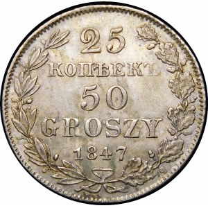 Poľsko, ruské delenie, 25 kopejok = 50 grošov 1847 MW, Varšava