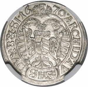 Sliezsko - Sliezsko pod vládou Habsburgovcov, Leopold I, 3 krajcary 1670 SHS, Wrocław