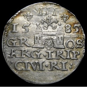 Stefan Batory, Trojak 1585, Riga - Pflanzenmotiv - selten