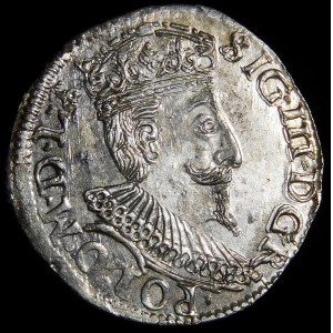 Sigismund III Vasa, Trojak 1595, Olkusz - mark behind the crown - POLO