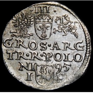 Sigismund III Vasa, Trojak 1595, Olkusz - mark behind the crown - POLO