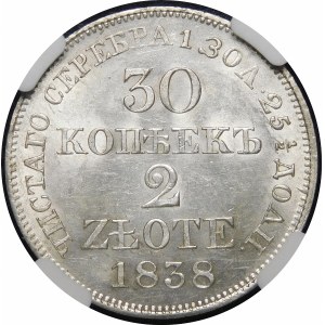 Polen, Russische Teilung, 30 Kopeken = 2 Zloty 1838 MW, Warschau