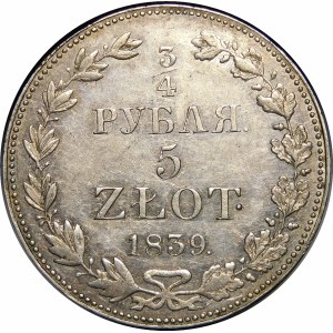 Poland, Russian Partition, 3/4 ruble = 5 gold 1839 MW, Warsaw