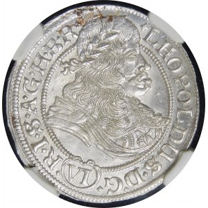 Śląsk - Śląsk pod panowaniem habsburskim, Leopold I, 6 krajcarów 1673 SHS, Wrocław - piękne