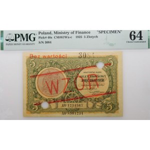 5 złotych 1925 bilet zdawkowy - ser. A - WZÓR