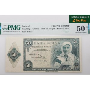 50 złotych 1939 - jednostronna próba druku awersu - ABNCo - RZADKIE