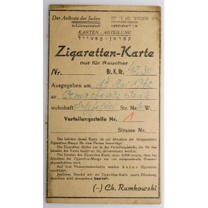 Imienna karta przydziału papierosów - Getto Łódzkie