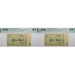 Lot 2 x 1 mark 1940 - consecutive numbers - ser. A num. 6-digit - Lodz Ghetto