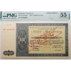 10,000 zl 1945 MODEL - Treasury Ticket - EMISSION I - RARE.